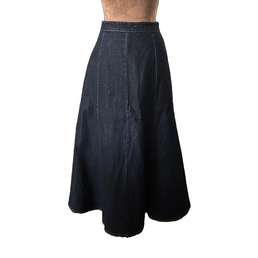 H&M Edition Midi A Line Dark Blue Denim Skirt Size 6 Pockets - Picture 2 of 8